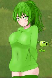 1girls anime_style breasts clothed female female_only green_eyes green_hair humanoid panties peashooter_(pvz) plants_vs_zombies pvz thighhighs