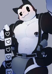 1boy alternate_version_available anthro bulge cat_ears condom condom_packet_strip cute cydonia_xia epic_games felid feline felis fortnite fortnite:_battle_royale harness male male_only meowscles_(fortnite) muscular muscular_male open_clothes overalls pierced_nipples piercing piercings solo toon_meowscles_(fortnite) underwear