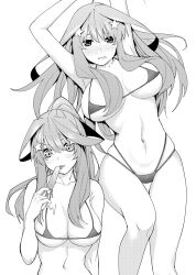 1girls ahoge bangs bare_shoulders bikini blush breasts cleavage collarbone female food go-toubun_no_hanayome greyscale hair_between_eyes hair_ornament highres ice_cream kosmos_beta large_breasts long_hair looking_at_viewer melting_ice_cream melting_popsicle monochrome nakano_itsuki navel open_mouth popsicle revealing_swimsuit sexually_suggestive simple_background skimpy skimpy_bikini skindentation star_(symbol) star_hair_ornament stomach swimsuit thigh_gap thighs tongue tongue_out underboob white_background