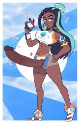 1futa balls big_balls big_breasts breasts clothed clothing crotchless dark-skinned_futanari dark_skin dickgirl easybee erect_nipples erection futa_only futanari huge_cock human hyper hyper_balls hyper_penis intersex mostly_clothed nessa_(pokemon) nintendo nipple_bulge penis penis_out pokemon pokemon_ss solo standing