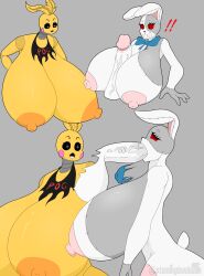 2022 absurd_res animatronic anthro areola avian big_breasts big_muscles big_penis bird blush blush_stickers breast_play breast_size_difference breasts chicken deepthroat disembodied_penis exclamation_point fellatio female five_nights_at_freddy's five_nights_at_freddy's:_security_breach five_nights_at_freddy's_2 galliform gallus_(genus) genitals group hi_res huge_breasts huge_cock huge_muscles hyper hyper_breasts lagomorph leporid machine male mammal muscular nipples open_mouth oral orange_areola orange_nipples paizuri penile penis phasianid pink_areola pink_nipples rabbit robot scottgames sex stemingbunbun straight titjob toy_chica_(fnaf) trio vanny_(fnaf) video_games