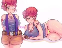 1girls 6yoshi9 brawl_stars large_breasts pam_(brawl_stars) panties suspenders tattoo wink