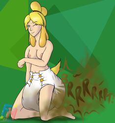 1girls 2021 animal_crossing blonde_hair breasts diaper fart fart_cloud fart_fetish farting female foalish_heart humanized isabelle_(animal_crossing) messy_diaper nintendo nipples one_eye_closed scat soiling