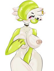 2022 3_fingers big_breasts big_nipples breast_grab breasts clothing cobra_bubbles99 cobra_bubbles_(artist) collar ear_piercing ear_ring female fingers gardevoir green_hair hair hair_over_eye hand_on_breast hi_res humanoid inverted_nipples legwear looking_at_viewer masturbation navel nintendo nipples not_furry one_eye_obstructed piercing pokémon_(species) pokemon pokemon_(species) red_eyes ring ring_piercing simple_background smile solo thigh_highs vaginal_masturbation vaginal_penetration veiny_breasts video_games white_background wide_hips