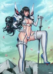 1girls big_breasts bikini_armor black_hair cleavage dominant_female dravacus female female_only high_heels junketsu kill_la_kill kiryuuin_satsuki latex_stockings latex_suit long_hair revealing_clothes shiny_clothes skimpy_clothes solo solo_female stockings tight_clothing useless_armor warrior white_thong