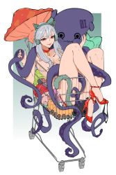 1girls bronyangg female female_only headphones heels legs_up light-skinned_female octopus original original_character red_eyes