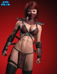 1girls 3d abs blender bottomless_loincloth clothed clothing daz3d daz_studio dimipron female female_only fit fit_female fitness light-skinned_female loincloth looking_at_viewer mask mortal_kombat mortal_kombat_(2011) mortal_kombat_11 muscular_female pelvic_curtain realistic red_eyes red_hair skarlet skarlet_(mk11) skarlet_(mk9) solo solo_female solo_focus teasing white_body