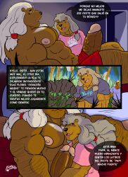 abs anthro bed big_penis bongo_kozlov brown_body brown_fur clothing comic duo embrace fur furniture genitals hair hairy_arms hairy_legs hi_res hug huge_cock huge_pecs incest kyllo_kozlov male male/male mammal muscular muscular_male pecs penis penis_hug pink_clothing pink_shirt pink_topwear red_clothing red_underwear shirt tan_hair topwear underwear ursid yaoi yasser