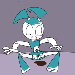 female fluids jenny_wakeman leaking legs_spread my_life_as_a_teenage_robot oil pussy robot shocked shocked_expression sitting spanky15 xj-9