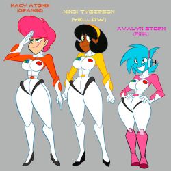 3girls alien alien_girl artist_name ass athletic athletic_female atomickingboo avalyn_storm big_ass big_breasts big_butt blue_body blue_skin breasts busty clothed_female dark-skinned_female dark_skin female female_focus female_only fit fit_female high_heels hips hourglass_figure humanoid large_ass large_breasts looking_at_viewer macy_atomix mindi_tygerson multiple_girls original original_character original_characters red_hair short_hair smile the_space_angels thick thick_ass thick_legs thick_thighs voluptuous watermark wide_hips