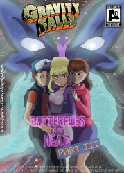 1boy 2girls aged_up baseball_cap blonde_hair brown_hair comic_cover dipper_pines english_text ghost_hands gravity_falls mabel_pines pacifica_northwest pine_tree_(symbol) sealedhelm straight_hair