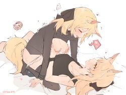 animal_ear_fluff animal_ears animal_humanoid arknights armor aunt_and_niece big_breasts blemishine_(arknights) blonde_hair bodily_fluids breast_fondling breast_grab breast_play breasts clothed clothing dog_ears duo female female/female fondling genital_fluids genitals hair hand_on_breast hi_res horse_ears horse_girl horse_tail human humanoid hypergryph incest kemonomimi kyou_039 mammal mammal_humanoid partially_clothed pussy pussy_juice studio_montagne video_games whislash_(arknights)