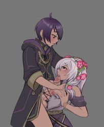 1boy 1girls age_difference alternate_costume bangs bare_shoulders blush bracelet breast_hold breasts brown_eyes clariarikari cleavage cloak clothed_sex commission commissioner_upload dress eyebrows_behind_hair fellatio female fire_emblem fire_emblem_awakening fire_emblem_heroes flower hair_flower hair_ornament hand_on_another's_chest hand_on_another's_head highres incest jewelry kneeling large_breasts licking licking_penis looking_at_another male morgan_(fire_emblem) morgan_(fire_emblem)_(male) mother_and_son nintendo nipple_slip nipples official_alternate_costume open_clothes open_mouth oral paizuri paizuri_under_clothes penis penis_lick pink_flower purple_eyes purple_hair robin_(female)_(valentine)_(fire_emblem) robin_(fire_emblem) robin_(fire_emblem)_(female) sex straight twintails white_dress white_hair wristband