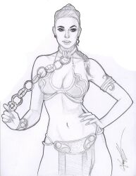 1girls black_and_white chris_foulkes curvaceous curvy curvy_body curvy_female curvy_figure female female_only hourglass_figure light-skinned_female light_skin rey slave_leia_(cosplay) solo solo_female star_wars tagme voluptuous