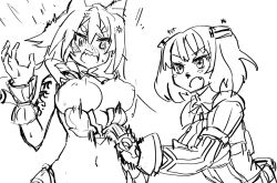 assisted_exposure astjiete black_and_white breasts dog_ears dog_girl exposed_breasts large_breasts metallia nippon_ichi_software sketch stolen_clothes stripped_naked the_witch_and_the_hundred_knight viscole_dotrish