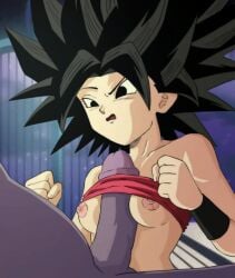 athletic athletic_female big_penis black_hair breasts caulifla champa champanized dragon_ball dragon_ball_super fit large_penis medium_breasts paizuri paizuri_under_clothes saiyan slim_waist teenager thick_penis thin titjob unknown_artist