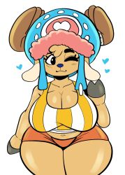 1girls anthro big_breasts breasts cleavage clothed clothing female female_only genderswap hat hooves huge_breasts looking_at_viewer nathanatwar one_eye_closed one_piece reindeer rule_63 shirt shorts thick_thighs tony_tony_chopper whateverdoes wide_hips