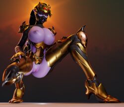 1girls 3d blender bodyarmor breasts female huge_breasts human long_hair noonetocareabout overwatch purple_skin pussy scorpion_widowmaker solo widowmaker