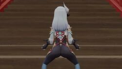 1girls 3d animated ass ass_expansion ass_focus ass_shake bodysuit female from_behind genshin_impact hair_ornament huge_ass jiggle kishi long_hair shenhe_(genshin_impact) shiny shiny_clothes shiny_hair skin_tight solo twerking very_long_hair video webm white_hair