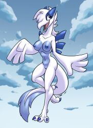 alternate_species anthro bassybefuddle breasts breezy_(thelonecrow) cloud female genitals hi_res legendary_pokémon lugia nintendo nipples pokemon pokemon_(species) pussy solo video_games winged_arms wings