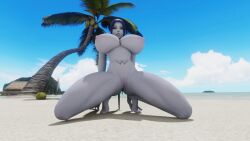 1girls 3d beach blender blizzard_entertainment blue_hair completely_nude completely_nude_female female female_only full_body huge_breasts long_hair naked naked_female nude nude_female overwatch solo solo_female thick_thighs widowmaker zccblp