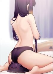 1girls ass ass_focus back bare_back bed blush butt butt_crack closed_eyes curtains facesitting fan_mascot_(vtuber) feet female female_focus happy high_resolution highres hololive hololive_english hololive_myth holomyth humanoid lace lace-trimmed_panties light-skinned_female long_hair looking_away looking_pleasured ninomae_ina'nis open_mouth panties pleasure_face purple_hair purple_panties rear_view shoulders sitting sitting_on_another sitting_on_bed smile smilesmile1312 smooth_skin tako_(ninomae_ina'nis) takodachi thighs topless underwear virtual_youtuber