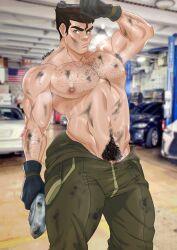 antibooart artist_name avatar_the_last_airbender bara big_breasts bolin character_name clothing copyright_name dirty_body male male_only mechanic nickelodeon pinup pubic_hair smooth_skin the_legend_of_korra