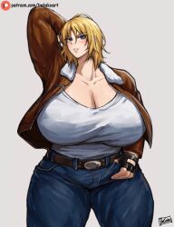 1girls batako big_breasts breasts_bigger_than_head enormous_breasts fatal_fury female female_only female_terry garou:_mark_of_the_wolves gigantic_breasts huge_breasts king_of_fighters looking_at_viewer massive_breasts rule_63 short_hair snk solo tagme terry_bogard thick_thighs venus_body wide_hips