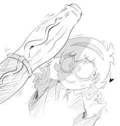 1boy 1girls big_penis black_and_white faceless_male glasses gozugozuuu horsecock little_witch_academia lotte_yansson monochrome penis penis_awe scared sketch