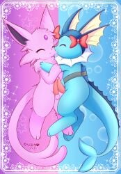 absurd_res blue_body duo eeveelution espeon feral genitals hi_res kissing kryztar male male/male male_only male_vaporeon nintendo penis pink_body pokémon_(species) pokemon vaporeon video_games