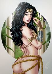 1girls amazon ass big_ass black_hair blue_eyes bottomless carlos_silva dc dc_comics diana_prince dimples_of_venus female female_ass female_only lasso_of_truth light-skinned_female rear_view rope tiara wonder_woman wonder_woman_(series)