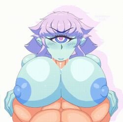 0cyclop 1boy 1girls abs animated areola big_breasts blowjob blowjob_face blue_areola blue_skin blush cyclops deepthroat faceless_male fellatio heart-shaped_pupils huge_breasts huge_cock loop original original_character paizufella paizuri paizuri_fellatio paizuri_on_lap penis pink_hair pov puffy_areola puffy_nipples saliva saliva_on_breasts shiny_skin