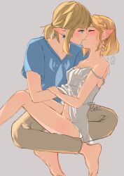 1boy 1boy1girl 1girls blonde_hair blue_eyes blush breast_grab breath_of_the_wild clothed intimate kissing link link_(breath_of_the_wild) nintendo pointy_ears princess_zelda seri_(yuukasakura) short_hair tears_of_the_kingdom the_legend_of_zelda wholesome zelda_(tears_of_the_kingdom)