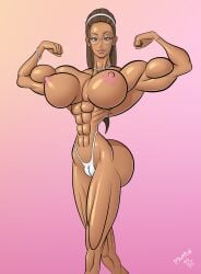 abs big_breasts big_lips bimbo bubble_butt choker female_only flexing glasses glossy_lips hairband hourglass_figure jaeda(momica) momica muscular_female pecs pinup plump_labia ridiculous_proportions shiny_skin solo_female streaked_hair thin_waist thong topless