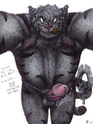 anthro bodily_fluids bug_chasing condom dripping father felid forced genital_fluids genitals looking_at_viewer male male/male mammal pantherine parent penis precum precum_drip sexual_barrier_device slightly_chubby solo throbbing_penis tiger verbal yagi_b._(artist)