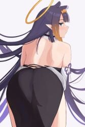 1girls ass back_view bending_over dress hololive hololive_english hololive_myth holomyth ku_roiko looking_at_viewer looking_back looking_back_at_viewer ninomae_ina'nis roikopi solo solo_female virtual_youtuber white_background