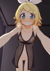 1girls bare_arms bare_shoulders bedroom black_camisole blonde_hair blue_eyes blush bottomless bow breasts breathing camisole collarbone curtains eager female flat_chest foreshortening frilled_camisole frills hair_ornament hairbow hairclip highres indoors kagamine_rin lingerie looking_at_viewer lukeskytera navel nipples number_tattoo perspective pov pussy_juice see-through short_hair shoulder_tattoo small_breasts smile sweat sweatdrop tareme tattoo underwear vocaloid white_bow