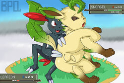 balls blush bpq00x claws color eeveelution female feral fingering foreskin fur gameplay_mechanics generation_2_pokemon generation_4_pokemon health_bar hud insertion interspecies leafeon male nintendo nude penis pokemon pokemon_(species) pokemon_battle pussy red_eyes sneasel straight tagme vulva