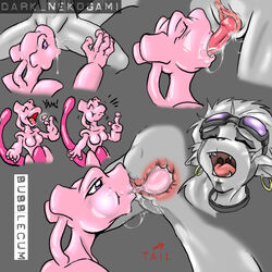 1boy 1girls breasts darknek0gami ditto ear_piercing earrings fangs female furry goggles grey_fur male mewtwo monophallia no_humans penetration penis penis_tongue pink_skin pokemon pokemon_(species) purple_eyes pussy salah scalie teeth tongue tongue_out vaginal_penetration what yuri