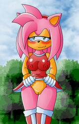 amy_rose anthro chaossabre color dress female female_only front_view fur furry hedgehog orange_skin pink_fur pussy solo sonic_(series) standing tagme toony