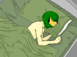 1boy bed full-face_helmet halo_(game) halo_(series) headwear helmet human male male_only male_spartan_(halo) master_chief mostly_nude mostly_nude_male no_visible_genitalia pillow solo spartan_(halo) spartan_ii_(halo) xenophilia