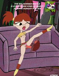 atnog beetle boots brown_hair chris_alice_hollyruller creepie_creecher green_eyes growing_up_creepie high_heels interspecies panties panties_aside pauly_(growing_up_creepie) skirt spread_legs topless