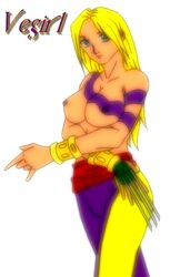 bracelet breasts claws clothes color female female_only hair human nipples orange_skin rule_63 simple_background solo street_fighter vega_(street_fighter) white_background yellow_hair