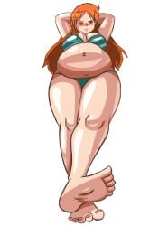 1girls arbrianarchy barefoot belly big_belly big_breasts bikini blush breasts cleavage female female_only nami one_piece orange_hair pregnancy pregnant pregnant_female shounen_jump solo_female