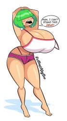 1girls atomickingboo green_hair huge_breasts moni_peiper sweat sweating