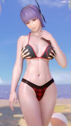 1girls 3d ayane_(doa) beach bikini blender blender_(software) breasts dead_or_alive female l3wd_jp light-skinned_female ninja_gaiden purple_hair sweaty