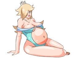 1girls arbrianarchy bare_shoulders belly big_belly big_breasts blue_eyes breasts brooch cleavage crown earrings female female_only hair_over_one_eye light-skinned_female light_skin lips lipstick long_hair looking_at_viewer mario_(series) nail_polish nintendo one-piece_swimsuit platinum_blonde_hair pregnant princess_rosalina skimpy solo solo_female star_earrings thick thick_hips thick_thighs underboob wide_hips