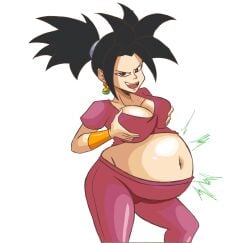 1girls arbrianarchy belly big_belly big_breasts black_hair breasts cleavage dragon_ball dragon_ball_super dragon_ball_z female grabbing_own_breast holding_breasts kefla large_breasts ponytail pregnant