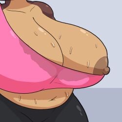 1girls anthro big_breasts chubby chubby_anthro chubby_female exercise exercise_clothing exercising feline female female_only furry hannah_(tascom) huge_breasts nipple_slip solo sweat sweat_stain sweaty sweaty_breasts tascom