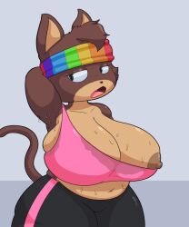 1girls anthro anthro_only big_breasts chubby chubby_anthro chubby_female clothed exercise exercise_clothing exercising female female_focus female_only hannah_(tascom) huge_breasts nipple_slip solo sweat_stain sweaty sweaty_breasts tascom